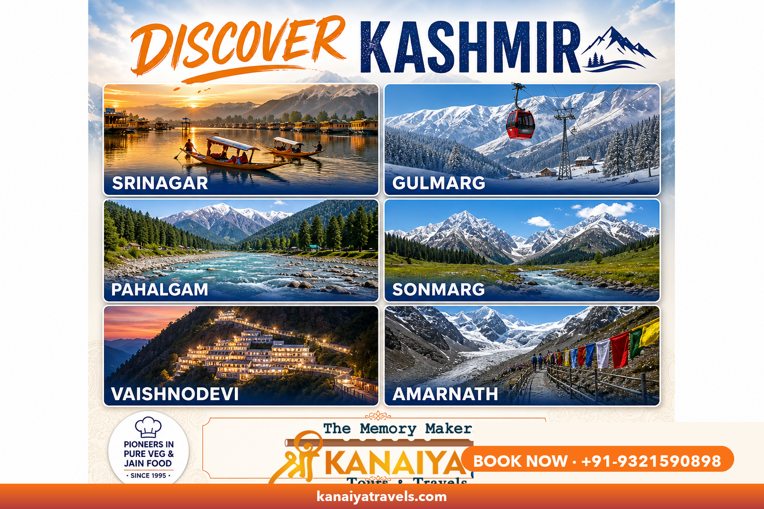Discover Kashmir — Srinagar, Gulmarg, Pahalgam, Sonmarg, Vaishno Devi, Amarnath tour packages by Kanaiya Travels